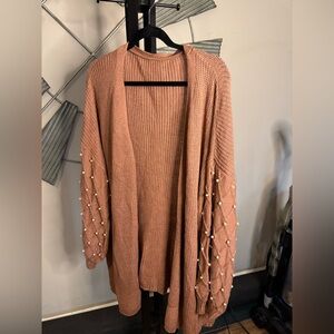 Dusty Pink cardigan with pearl sleeves SHEIN